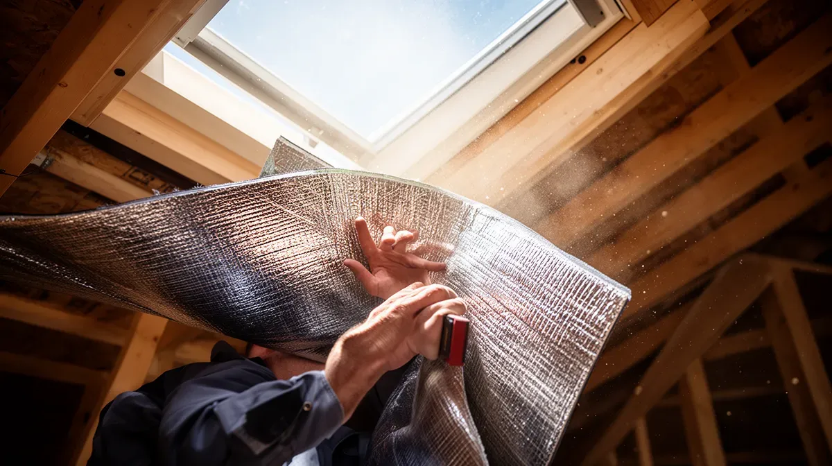 Installation d'un isolant mince multicouche dans des combles par un professionnel