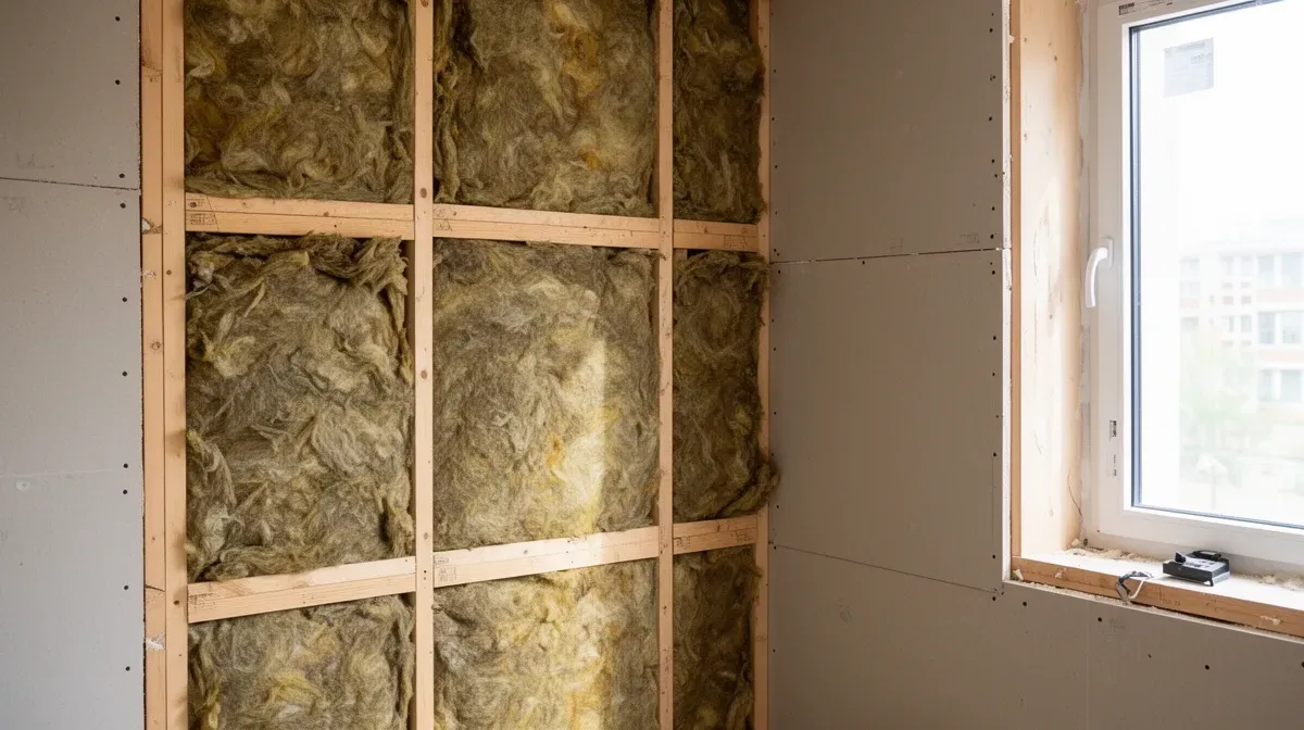 Pose d'une contre-cloison avec laine acoustique pour isoler un mur du bruit de la rue