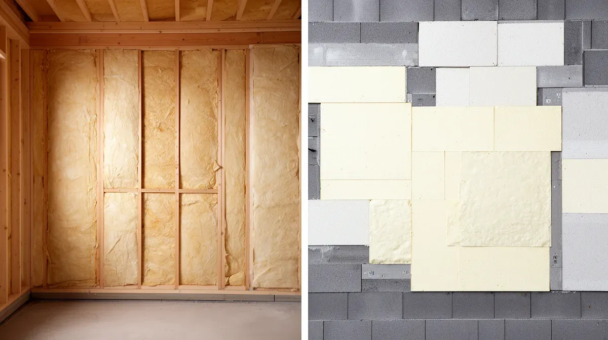 Comparaison visuelle entre isolation intérieure et extérieure, vue de face