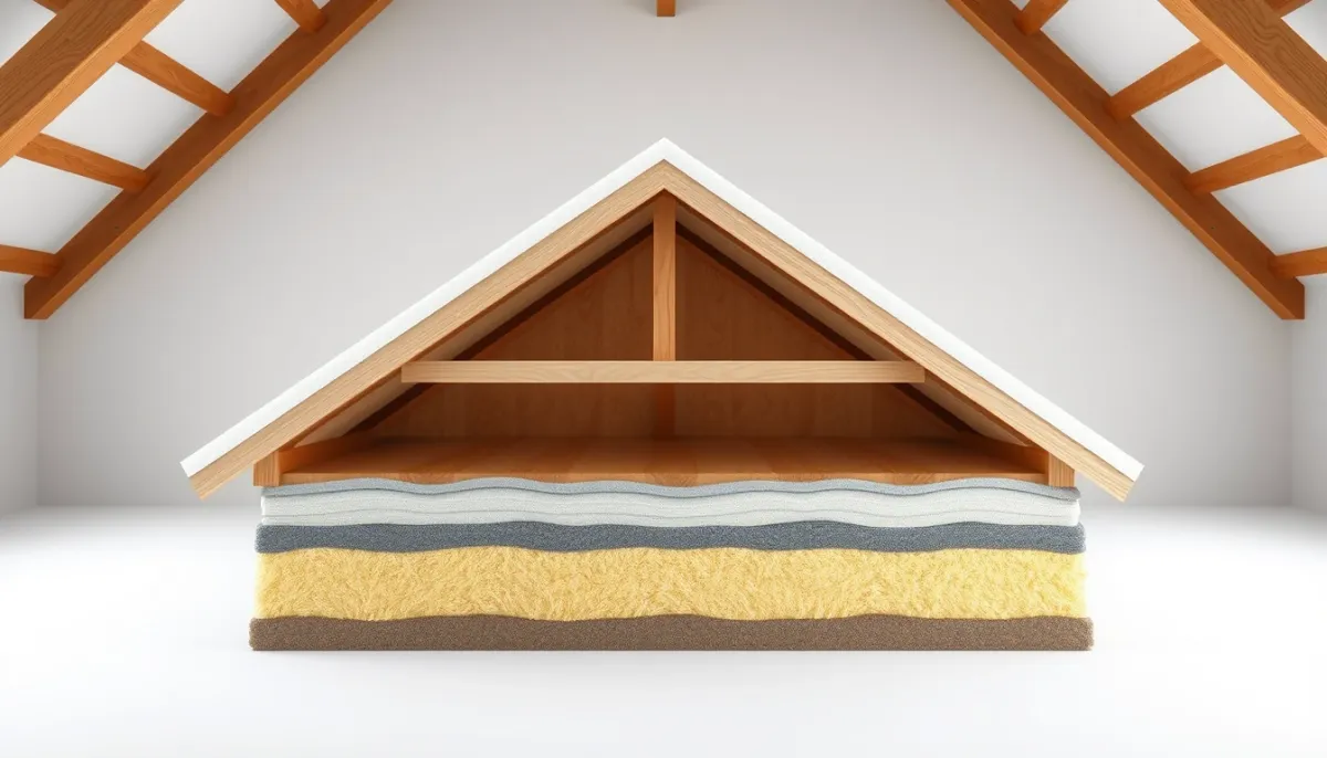 Coupe technique d'une isolation sous rampants avec double couche croisée