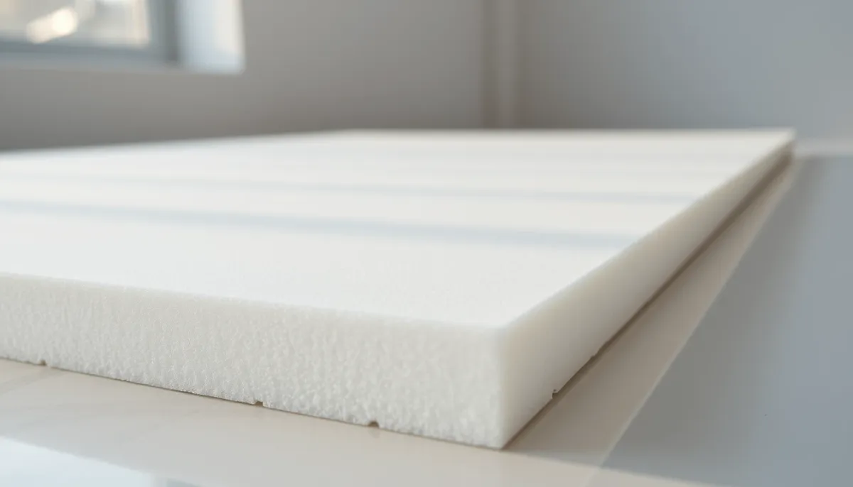 Gros plan sur un panneau isolant en mousse polyuréthane rigide aux bords nets