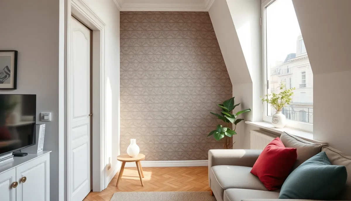 Intérieur d'appartement parisien optimisé avec un mur isolé mince près d'une fenêtre