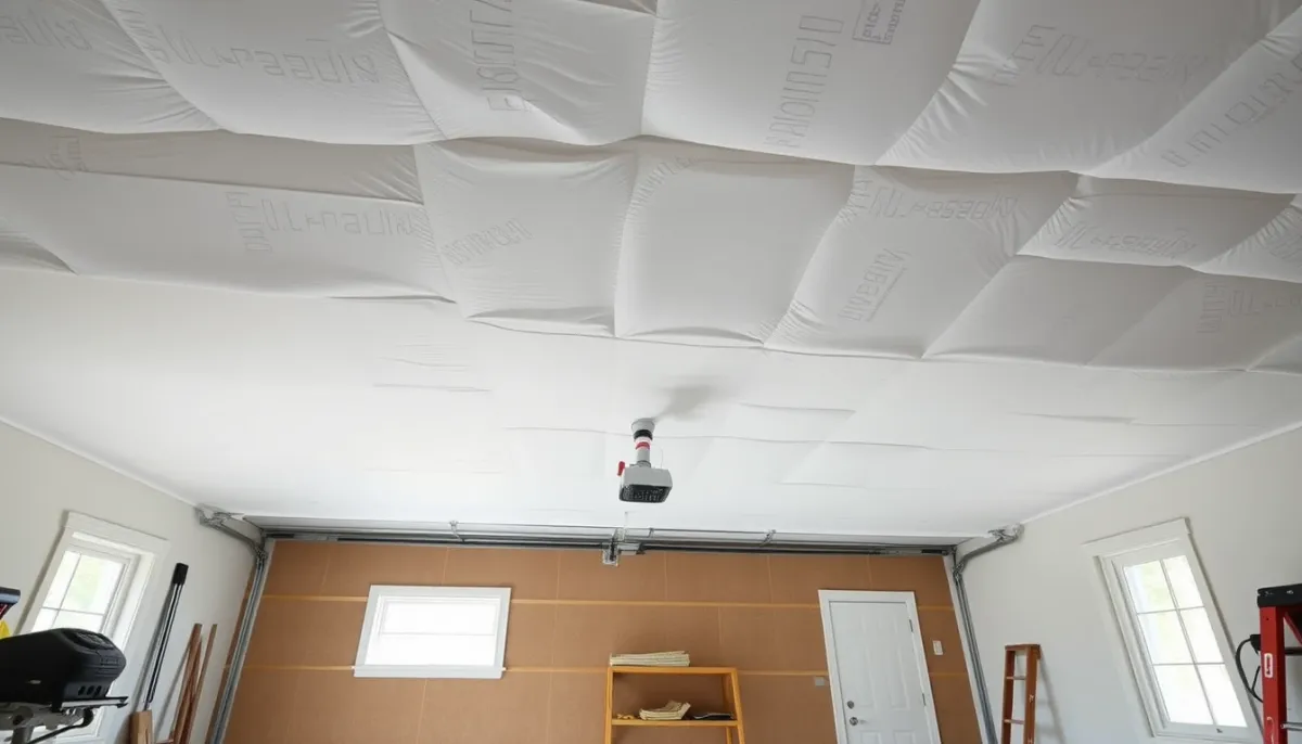 Résultat final d'une isolation de plancher de garage réussie avec finition soignée