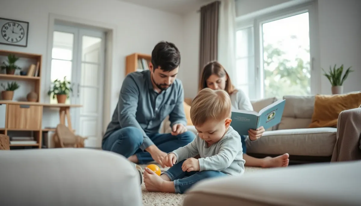 Famille dans un salon lumineux et sain grâce à une ventilation adaptée