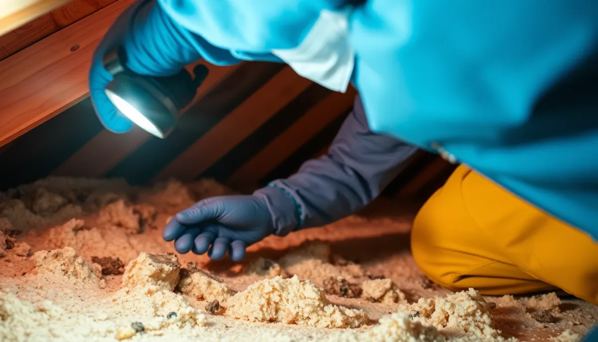 Inspection de la laine de verre à la recherche d'indices de rongeurs