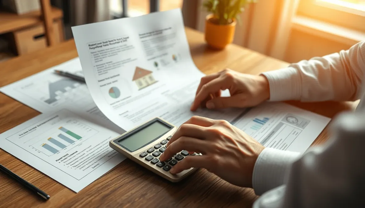 Propriétaire consultant des documents d'aides à la rénovation énergétique avec devis et plans de combles